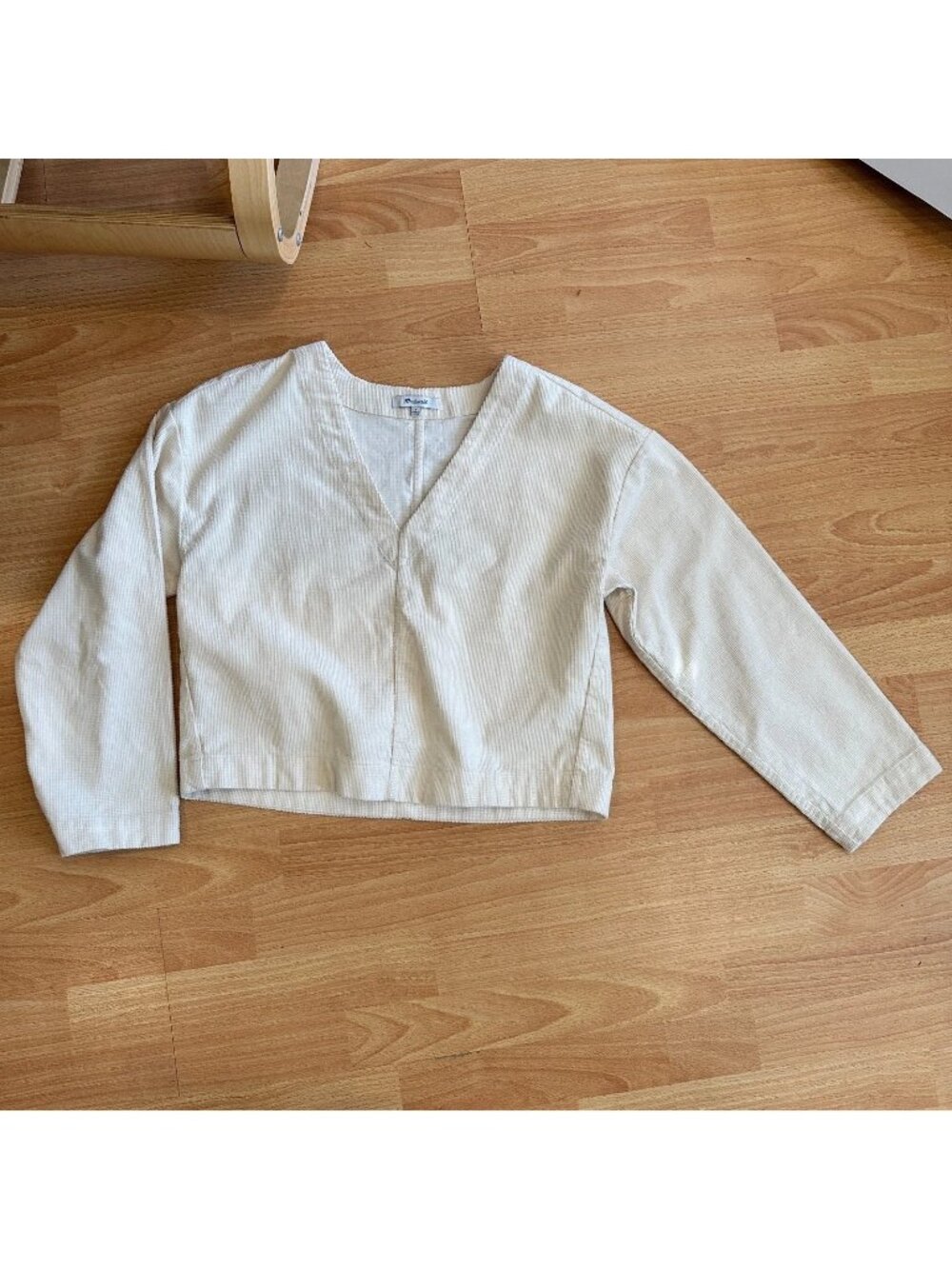 madewell pullover cotton v neck cordoroy cream white small